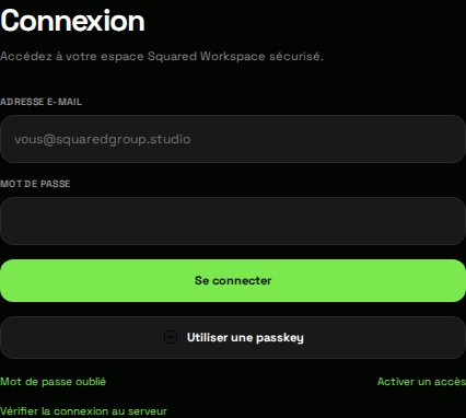 Connexion avec Adresse e-mail, Mot de passe et liens de récupération